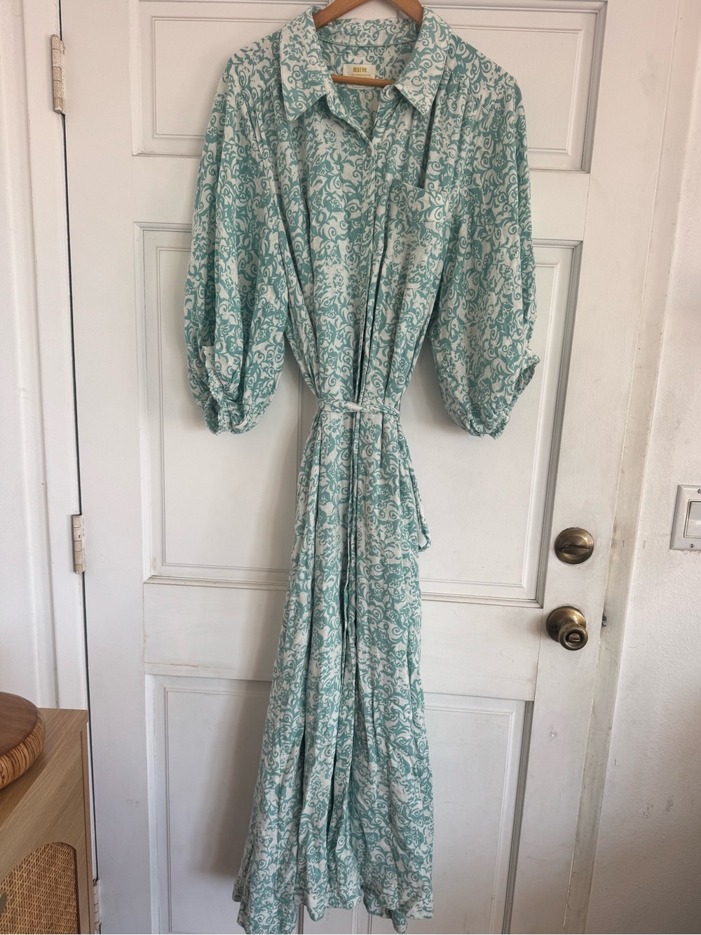 Anthropologie Maeve The Irene Linen Long Shirt Dress Puff Sleeve Tie Waist 2X - Picture 4 of 10